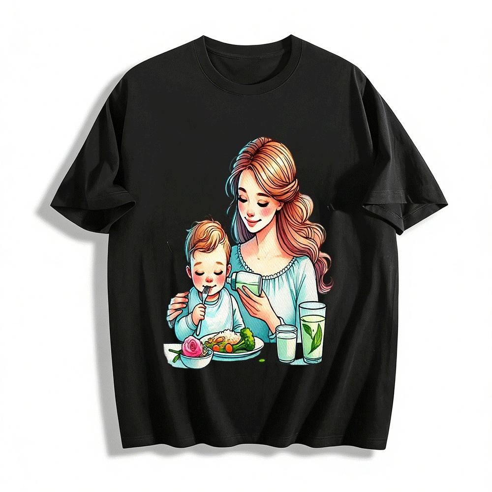 

Warm Parent-Child Feeding Print Casual Top Pure cotton T-shirt XXS