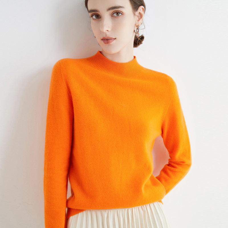 Suéter jersey de punto liso de cuello alto para mujer Otoño Invierno Ropa casual para mujer Tops suaves