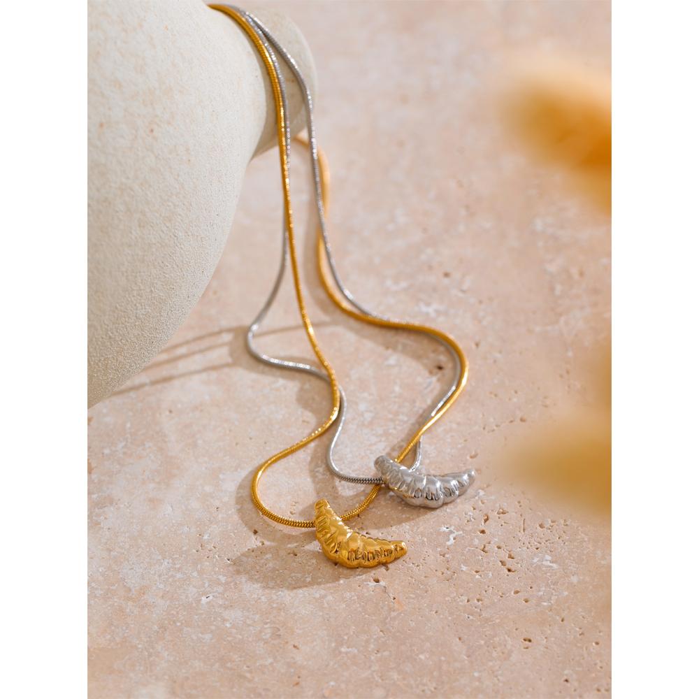 Yhpup Small Chic Stainless Steel Croissant Pendant Gold Color Necklace Stain Less Metal Chain Collar Popular Jewelry Accessories