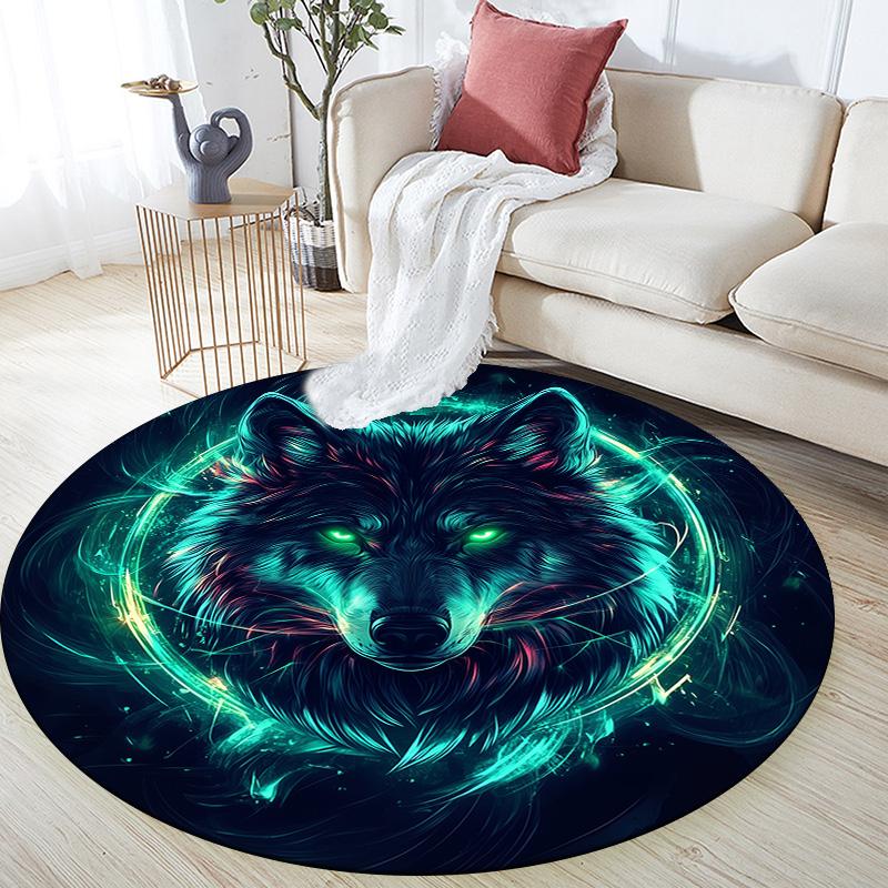 Wolf Head,Round Area Rug,Carpet Rug for Living Room Bedroom Sofa Playroom Decor,Non-slip Floor Mat