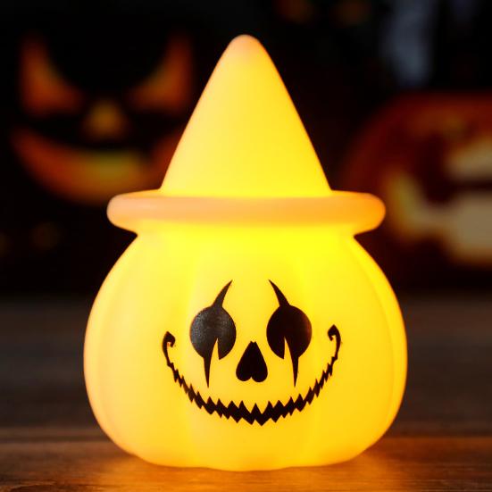 Halloween Pumpkin Night Light, LED Light-up Witch Hat Pumpkin, Spooky Cartoon Pumpkin Table Lamp for Holiday Party Decoration