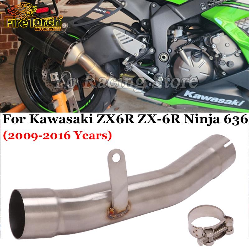 Motorcycle Exhaust Muffler Stainless Steel Middle Link Pipe Slip On For Kawasaki ZX6R ZX 6R ZX-6R Ninja 636 2009 - 2020 Years