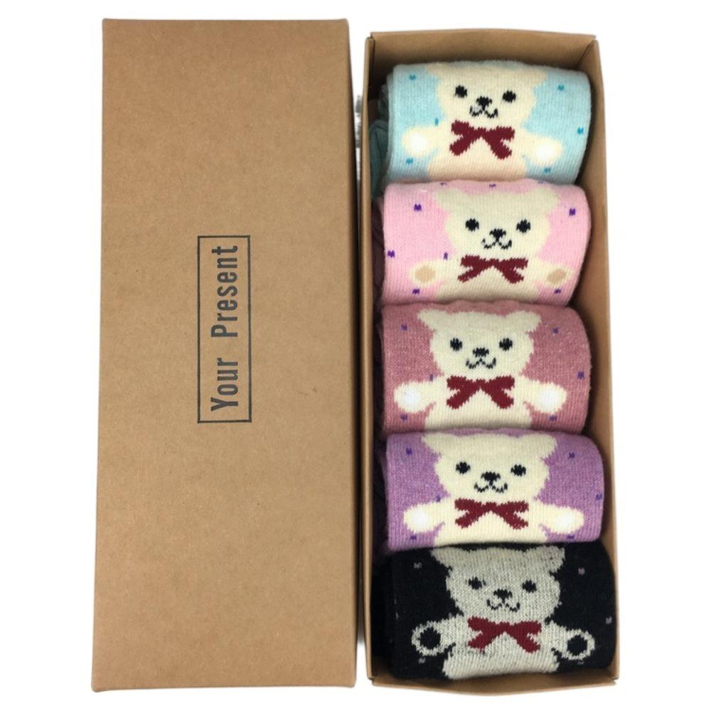 5 perechi Șosete de Crăciun din Lână Șosete Medii cu Brad de Crăciun Șosete Drăguțe pentru Femei La Mulți Ani