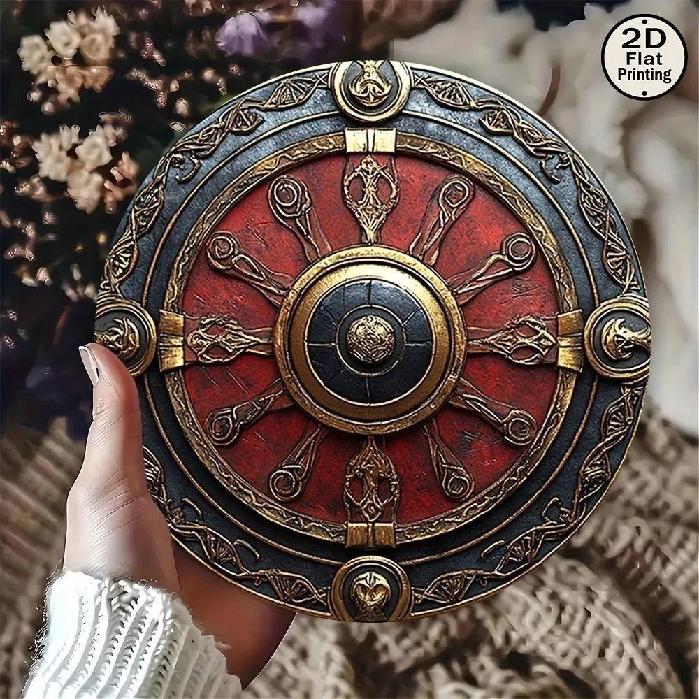 Round Metal Poster, Retro Embossed Viking Shields, Home & Garage Decor
