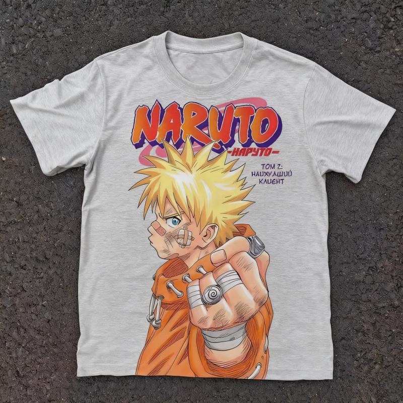 New Naruto Unisexga Retro Cover Naruto Print Pure Cotton Short Sleeved Loose Top with Fashionable Pattern for Unisex and Women