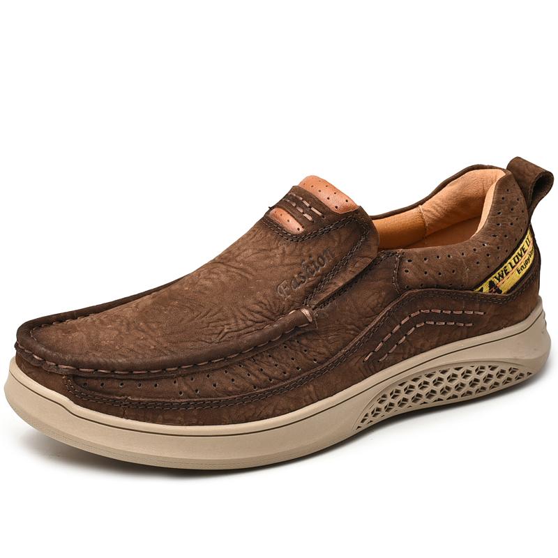 Luxury Brand Men Casual Leather Flat Designer Shoes Genuine Leather Hiking Sneakers Breathable Handmade Flats Walking Shoes Non-