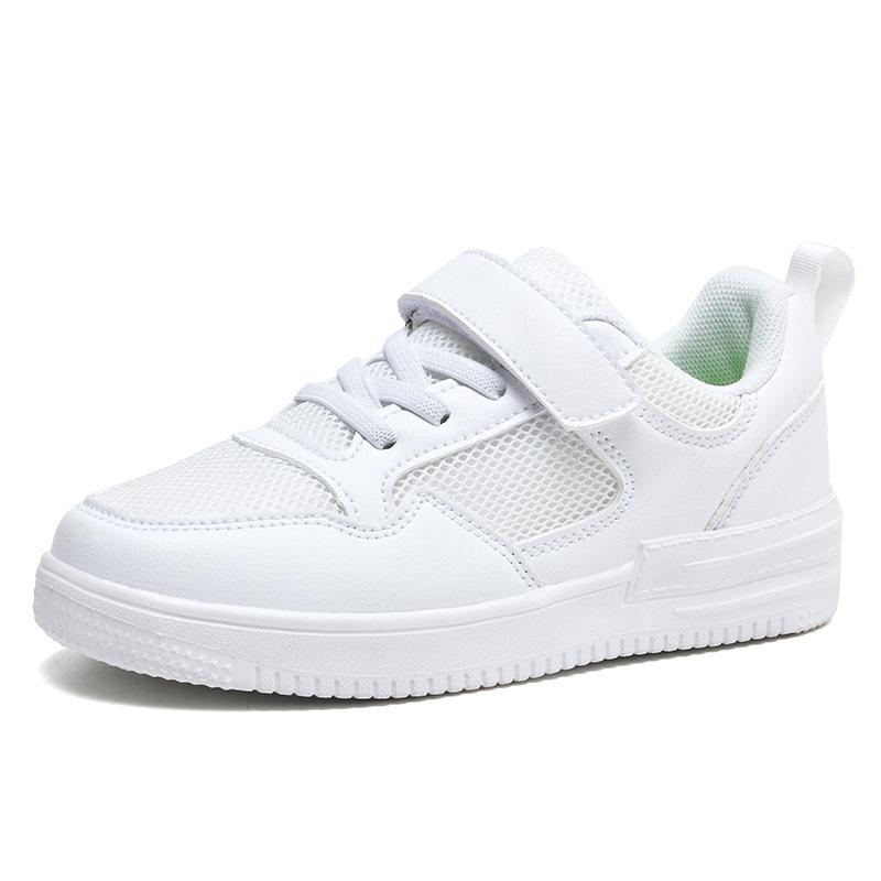 Children's little white shoes Middle and large children's autumn and winter breathable mesh leather surface campus white shoes Primary sch