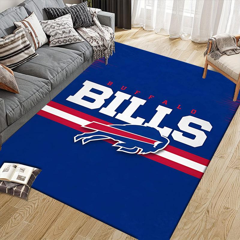 Buffalo Bills Flannel Printed Carpet, Home Sofa Decoration for Living Room & Bedroom, Non‑Slip Play Flannel Floor Mat for Game Room