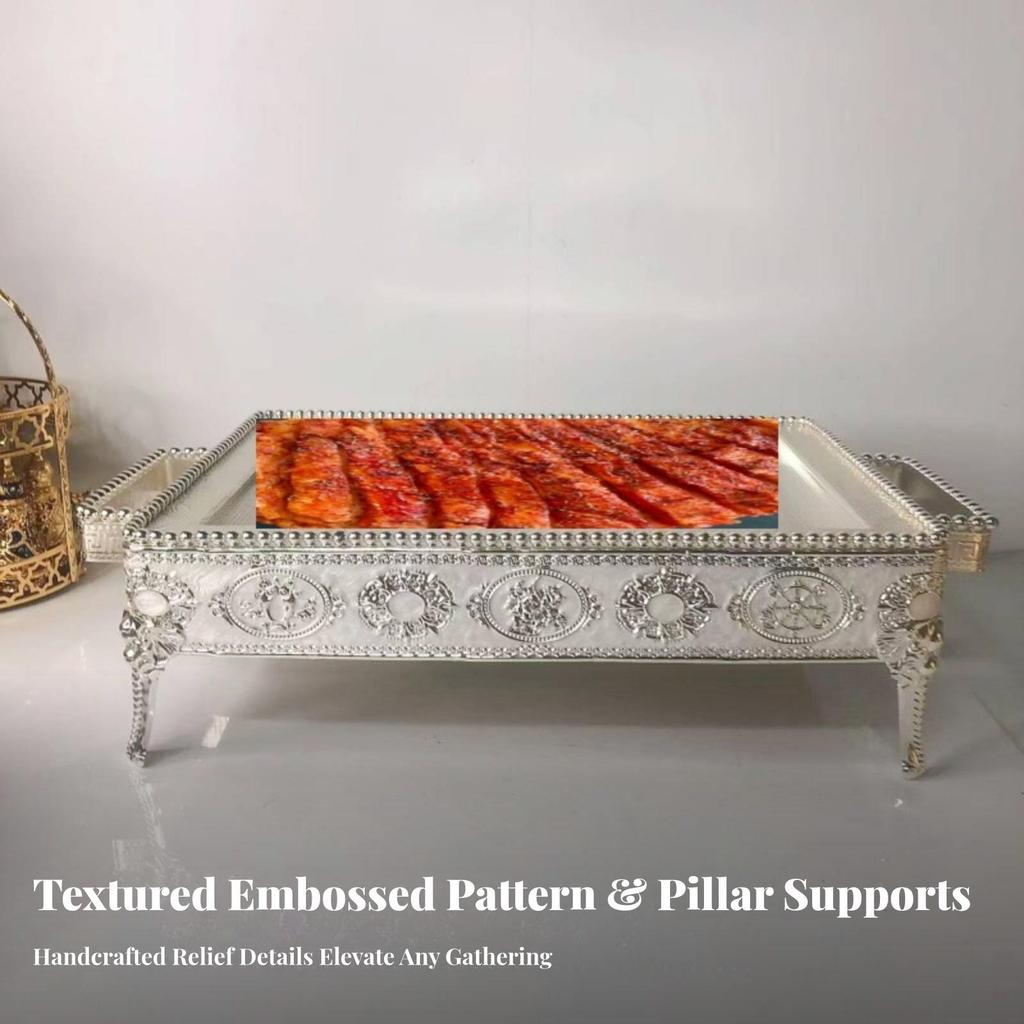 Serving Tray with Handles Embossed Metal Serveware Easy To Clean