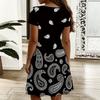 Women V Neck Tropical Floral Print Plus Size Short Sleeve Summer Loose Dress