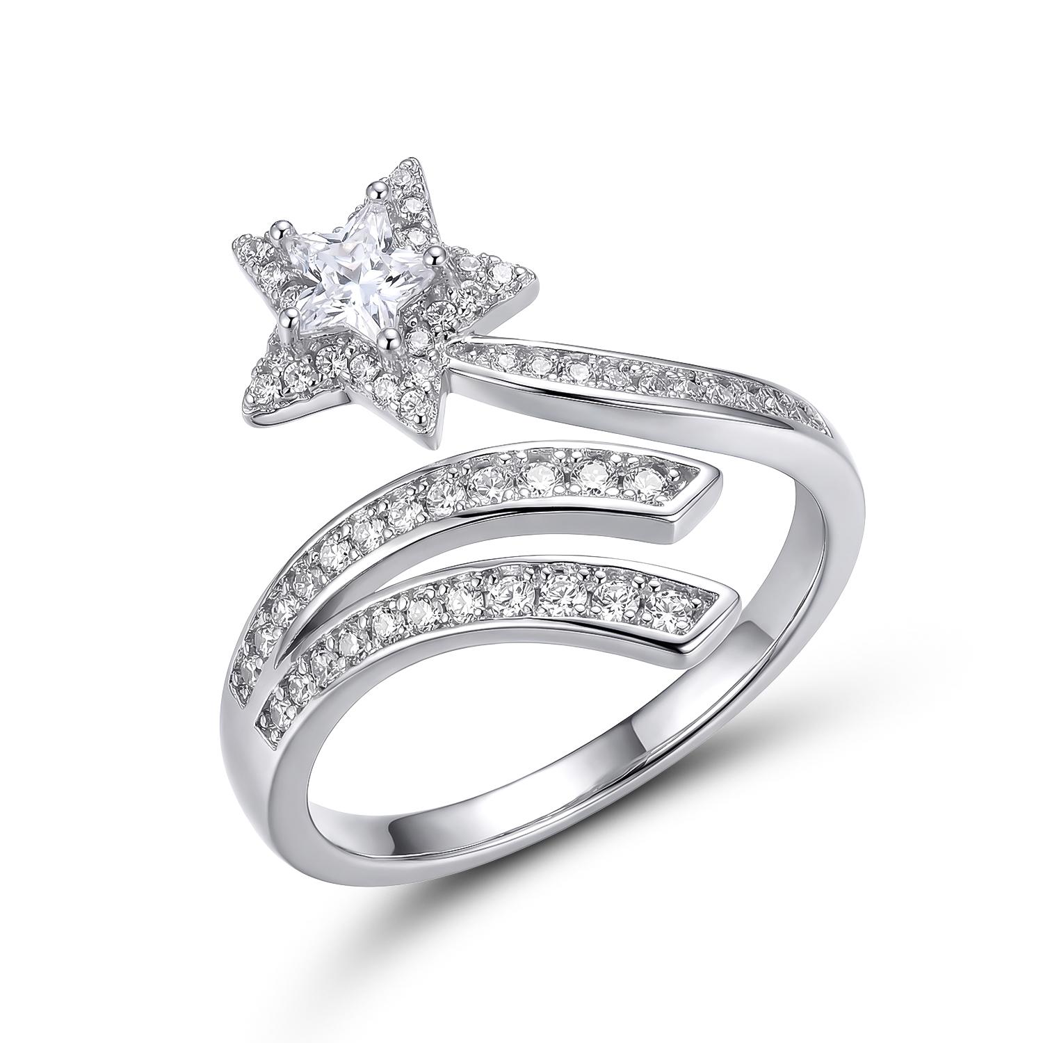 

Delicate Star Opening Rings for Women Exquisite Silver Color Shining Cubic Zirconia Finger Rings Party Statement Jewelry