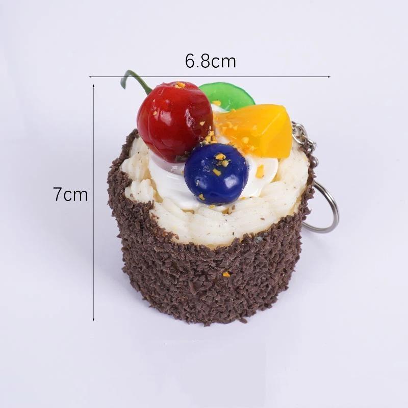 Cute Artificial Mousse Cake Keychain Vivid Fruit Toppings Lightweight Mini Size Pendant for Daily Bag Decoration Friend Gift