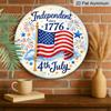 2D Flat, 1pc Round Aluminum 4th of July Sign, "Independent Since 1776" American Flag Metal Wall Art, Fireworks & Stars Design, Waterproof & Durable