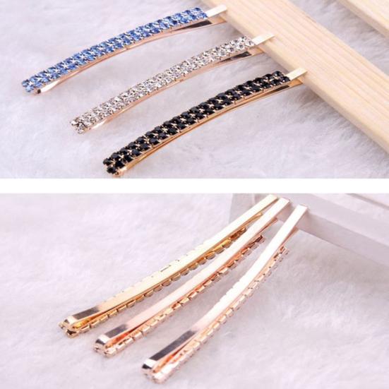 1Pc Women Two Row Rhinestone Hair Slide Clip Hairpin Bobby Pin Accessory Jewelry