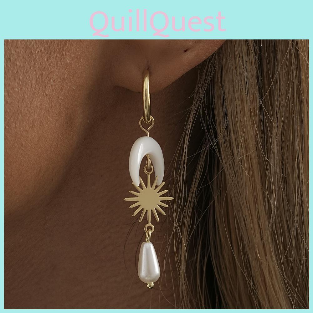 Sophisticated Plated Gold Moon Teardrop Earrings With Shell Natural