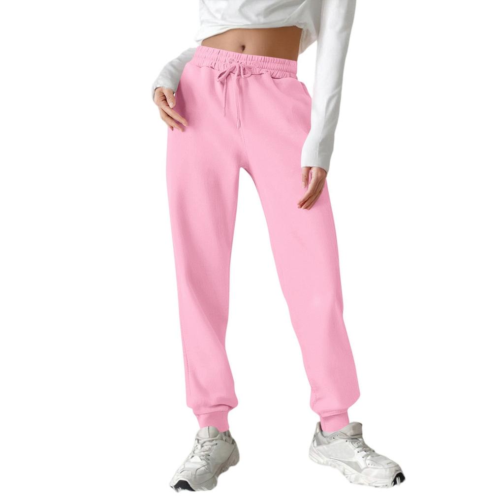 Women's Fashion Sport Solid Color Drawstring Pocket Casual Sweatpants Pants