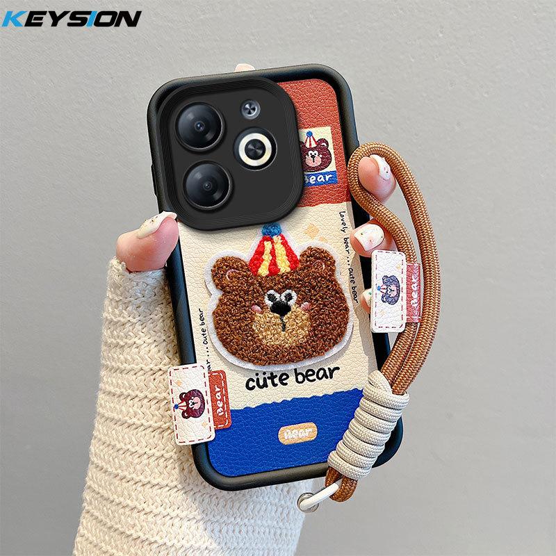 

KEYSION Мультяшный милый плюшевый чехол с вышивкой для TECNO Spark Go 2024 20 20C со шнурком из искусственной кожи, противоударный чехол для телефона Pop 8 for Tecno Pop 8