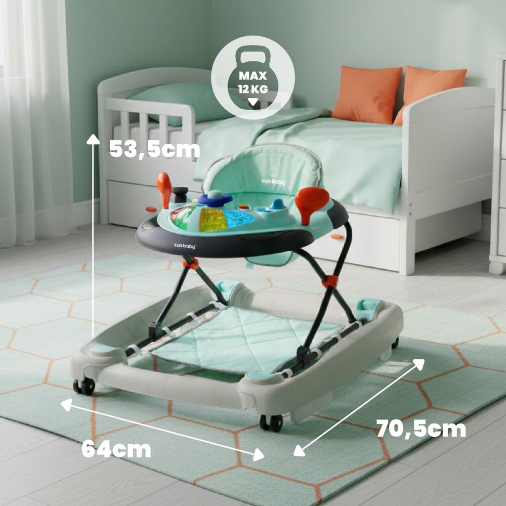 Interactive Walker for Child Rocking Cradle with Steering Wheel Blue-Gray