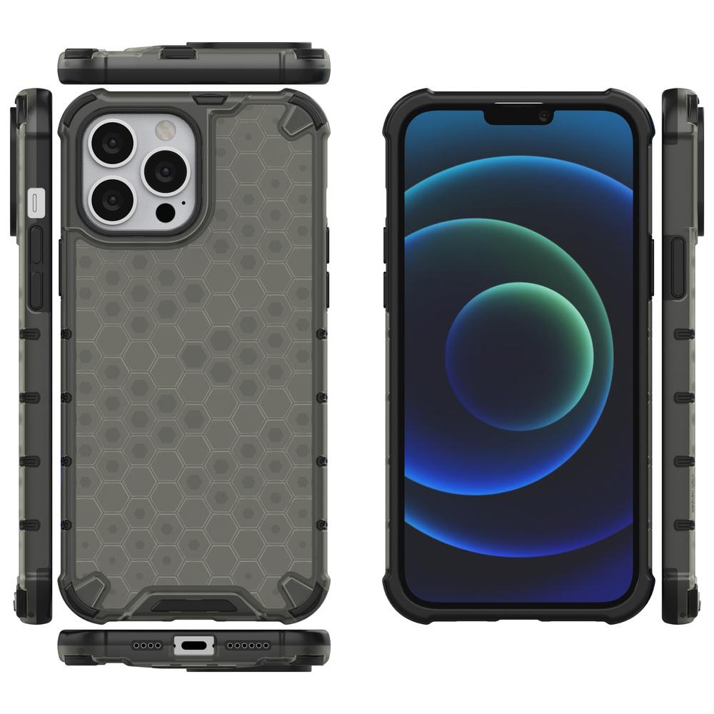 Rugged Honeycomb Case with Gel Frame for iPhone 13 Pro Max - Black