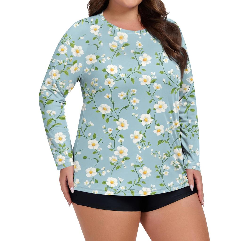 Women's Printed Large Size Long Sleeve Swimsuit Sun  Jacket Quick Dry Hiking Top