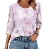 Womens Tops 3/4 Sleeve With Buttons Casual Blouses Summer Outfits Beach Vacation Clothes