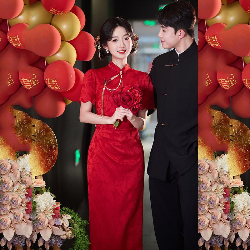Red national style new Chinese cheongsam improved young women's high-end engagement dress toasting dress bridal return dress