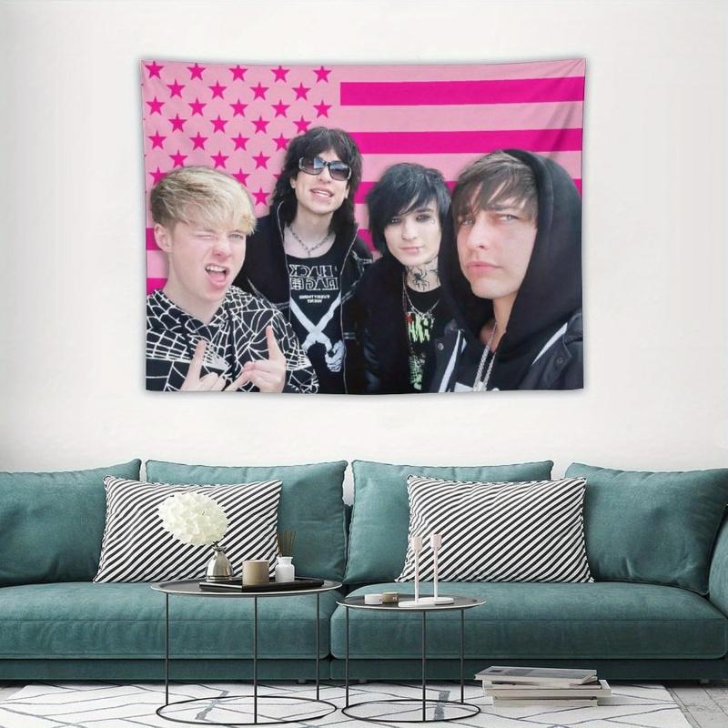 VIKAMA European And American Emo Band Tapestry Pink Flag Punk Style Rock Room Decoration Wall Cloth Room Decoration