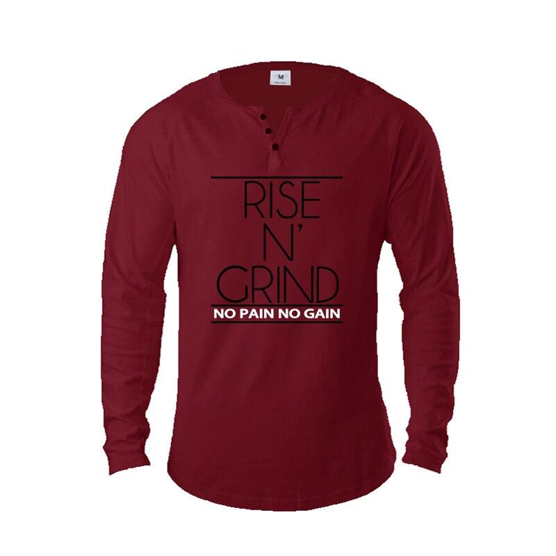 

Мужские тонкие повседневные футболки с воротником Генри с длинным рукавом, осенняя мода, повседневные футболки с v-образным вырезом для фитнеса и графикой XXL бордовый