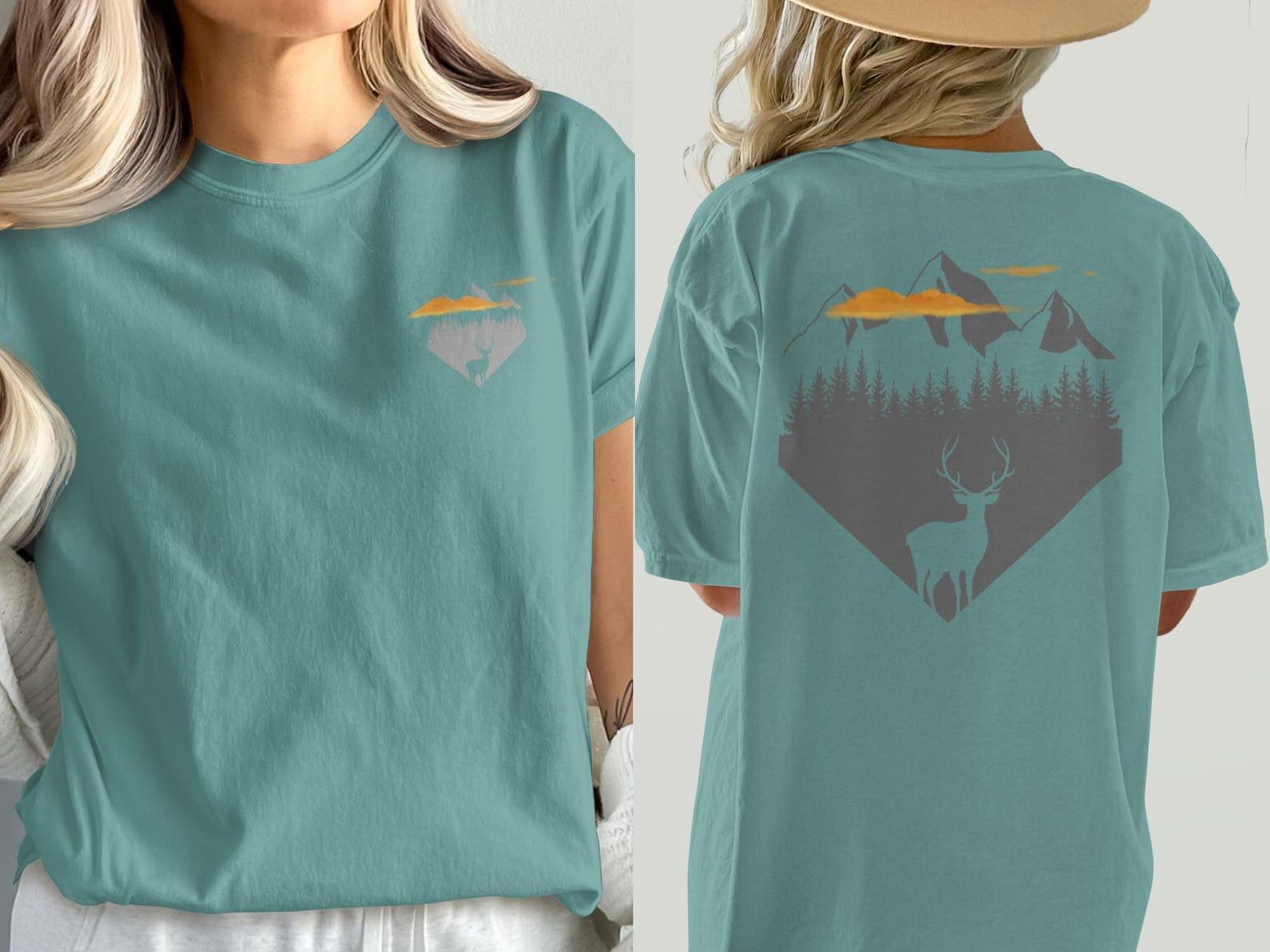 Mountain Forest Deer T-Shirt | Rustic Wildlife Nature Lover Tee XL