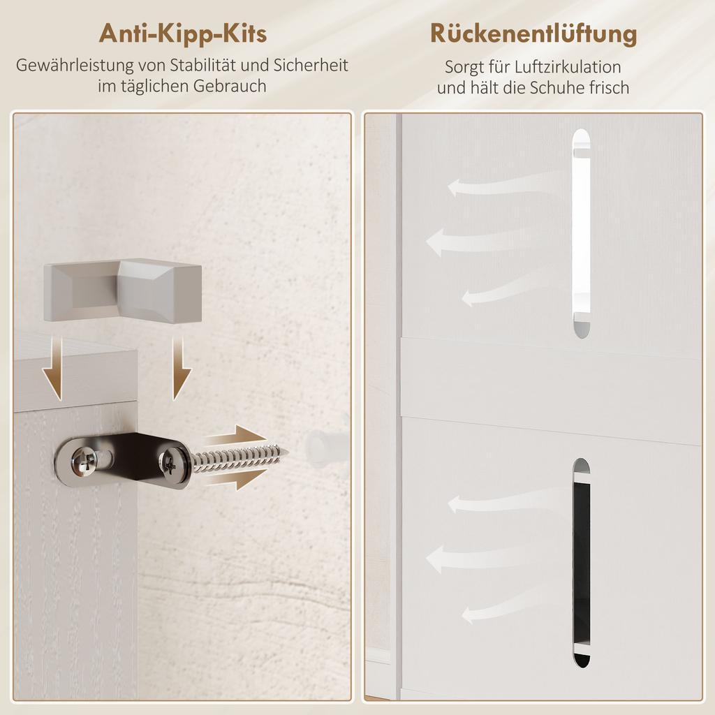 5-stufiger Schuhschrank für 20 Paar Schuhe, verstellbare Regale, für Eingangsbereich, Flur, Holz, Weiß