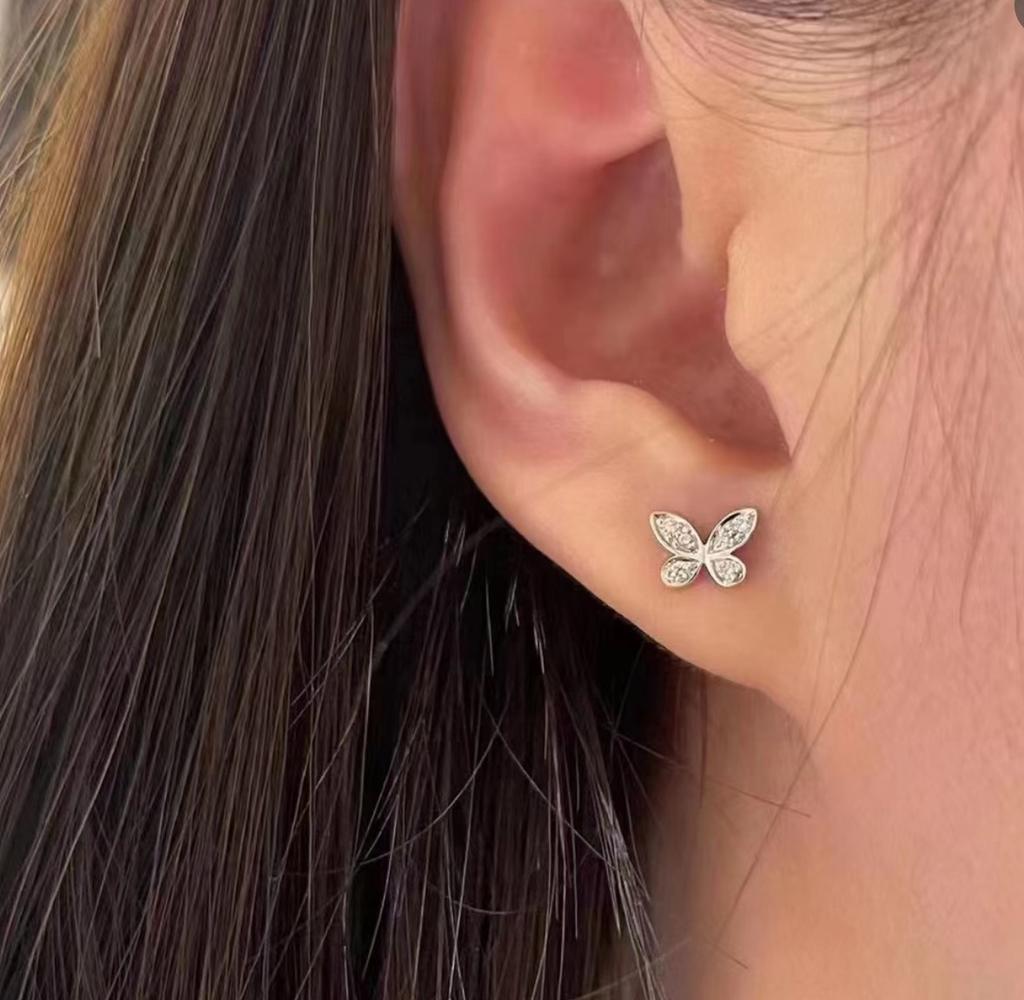 Nuovi Orecchini Vintage 100% Puro Argento Sterling 925 Mini Farfalla Stud per Donne Pavé Completo Zirconia 5a Gioielli Raffinati di Lusso