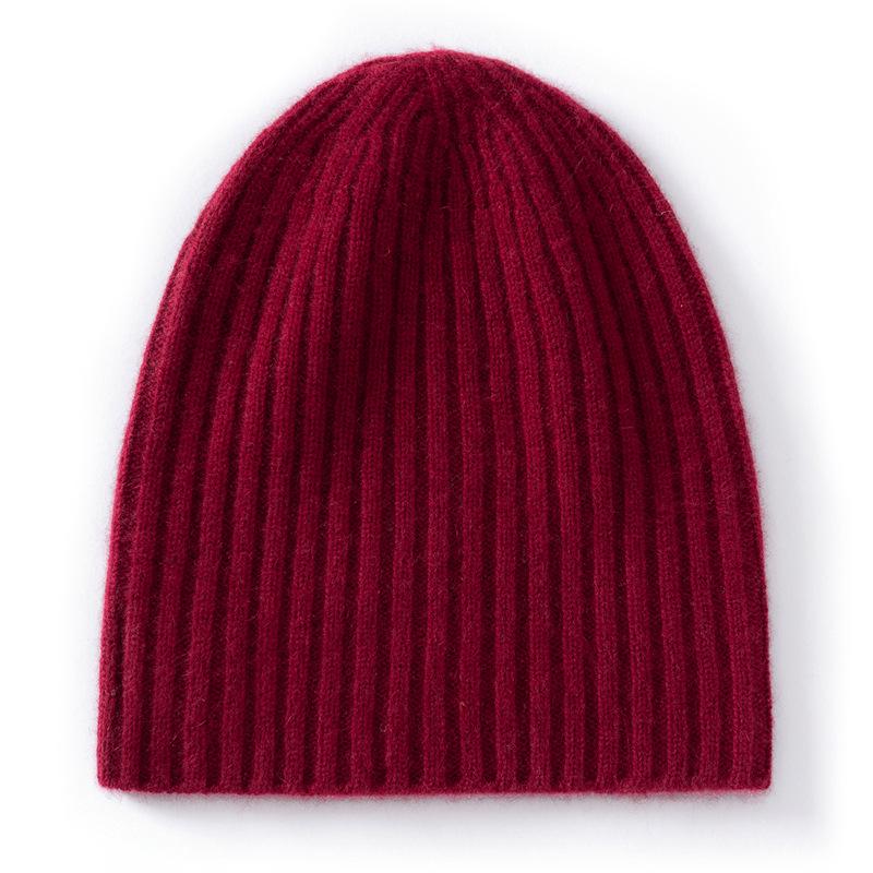 Women's 100% Cashmere Ribbed Knit Hat with Ear Protection - Warm & Stylish Solid Color Design