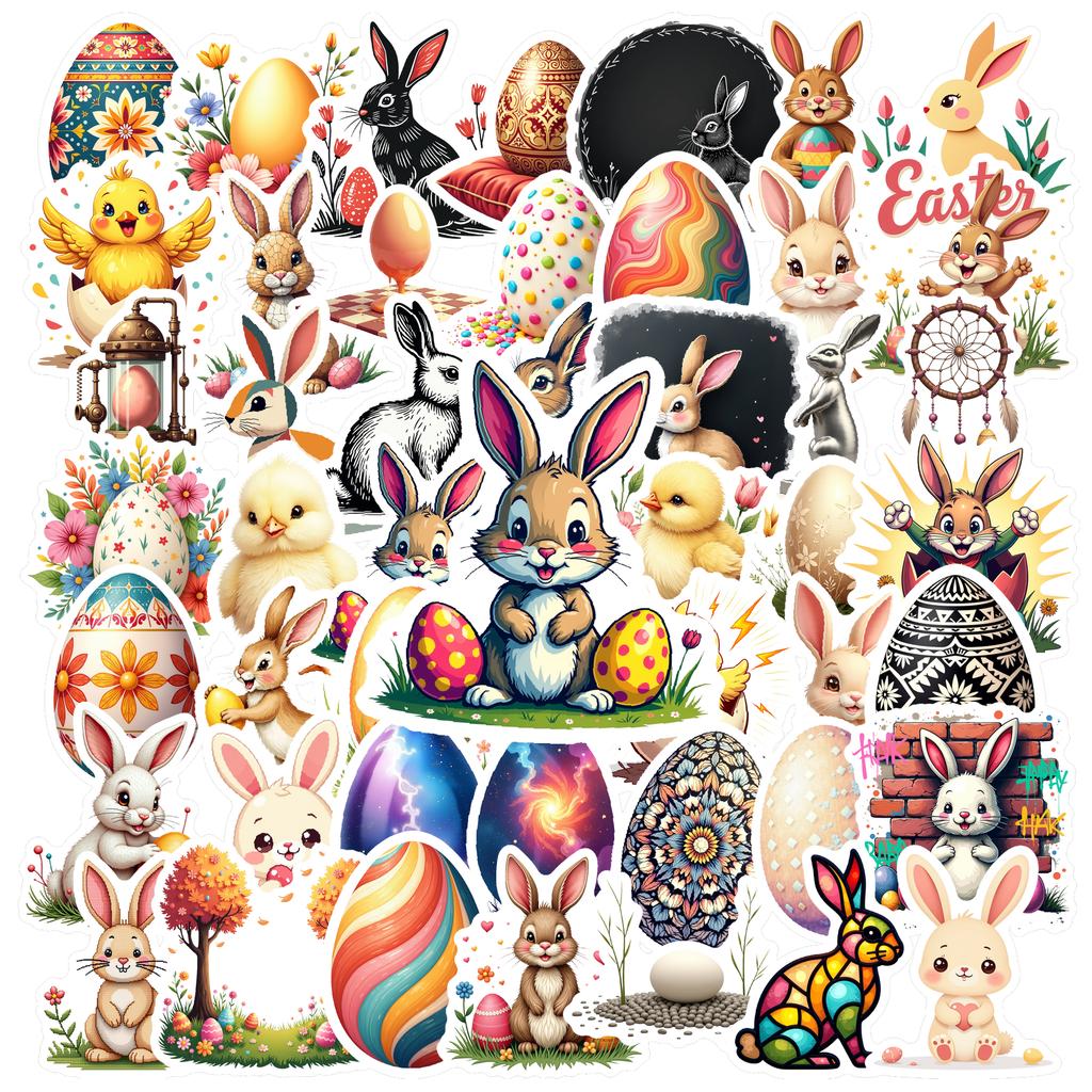 35-70pcs Easter Decorations Stickers Color Eggs Rabbit Graffiti Sticker Pack Gift Diy Skateboard Phone Laptop Diary Book