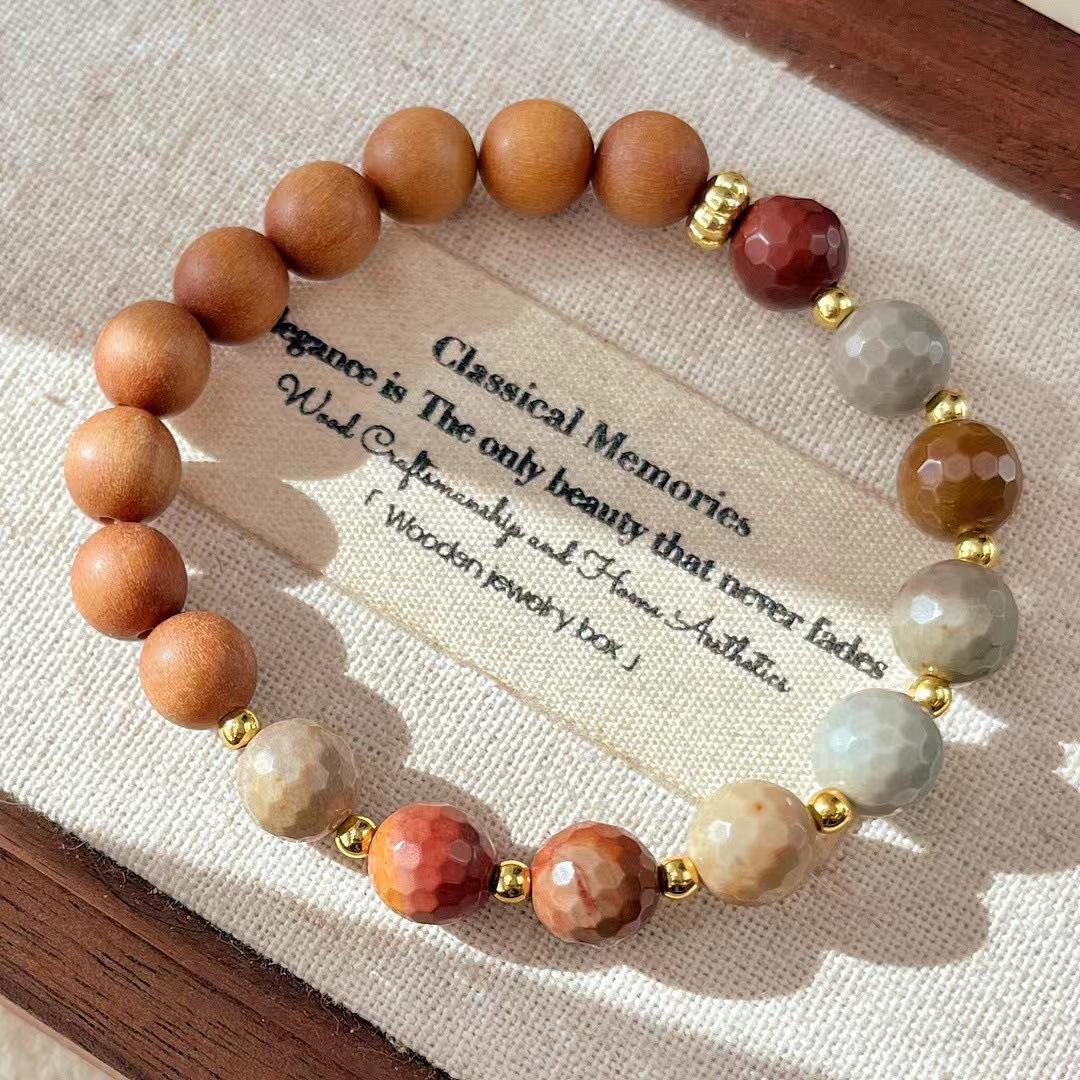 Retro Natural Sandalwood Bracelet Alxa Stone Atmosphere Bracelet.