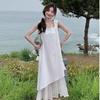 White Tank Dress for Women, New Summer French Loose Design Mid-length Asymmetrical Slip Dress