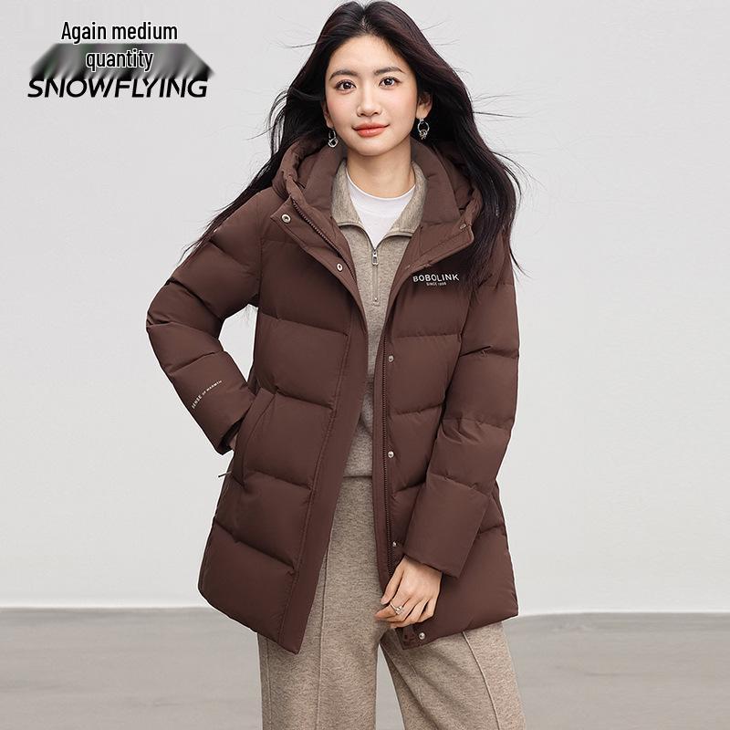 

Женский пуховик средней длины с капюшоном – Толстое теплое зимнее пальто XL кофейный