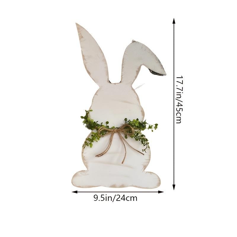 Retro Easter Bunny Door Hanging, Wooden Easter Decoration With Green Leaves, Rabbit Pendant, Wall and Door Decor