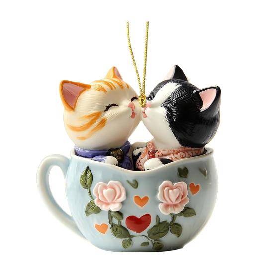 Weihnachtsornament Niedliche Katze Hase Auto Rückspiegel Anhänger 2D Flache Acryl Hängeanhänger für Fenster Wand Rucksack Dekor