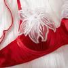 Women's Sexy Bra Set Floral Decor Mesh Splice Lingerie Set Thin Red Bra Lingerie Set