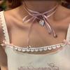 Lolita Pink Rope Tied Peach Heart Pendant Necklace for Women Fashion Retro Sweet Harajuku Necklaces Choker Charm Jewelry Gift