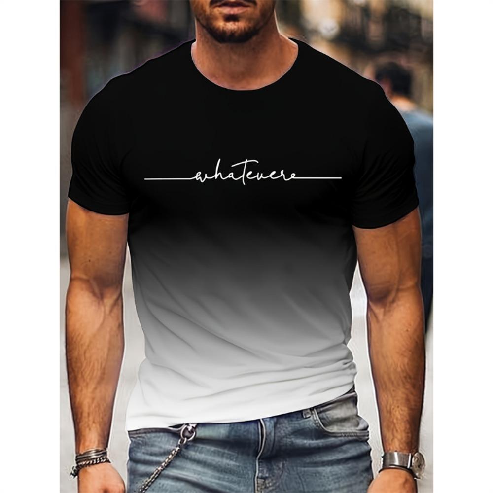Mode T-Shirts mit Farbverlauf und Buchstabengrafik für Herren, Trend Sommer, Rundhalsausschnitt, 3D-Druck, kurzärmelig, lässig, übergroße T-Shirts