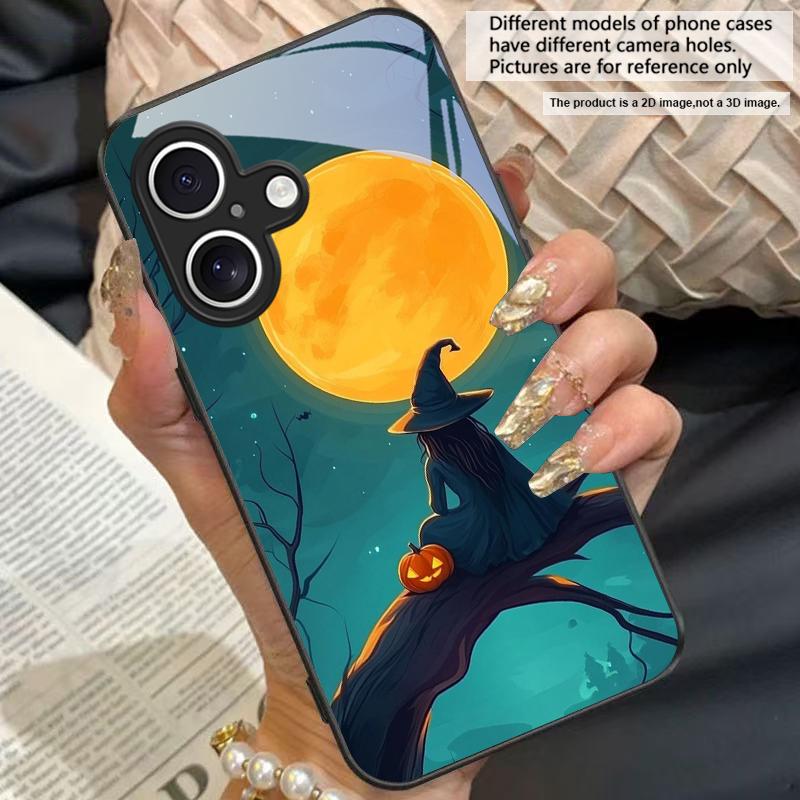 Witch Pumpkin Lantern For For iPhone 16E 15 14 13 Plus 12 Mini 11 Pro Max XR Xs X 7 8 6S 22 20 Black Tempered Glass Phone Case