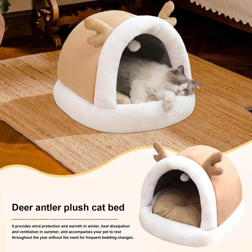 Deer Antler Cat Bed Cave Non-Slip Pet Plush Nest cold-proof dog bed Pet Supplies for Dog Puppy Kitten Sleeping