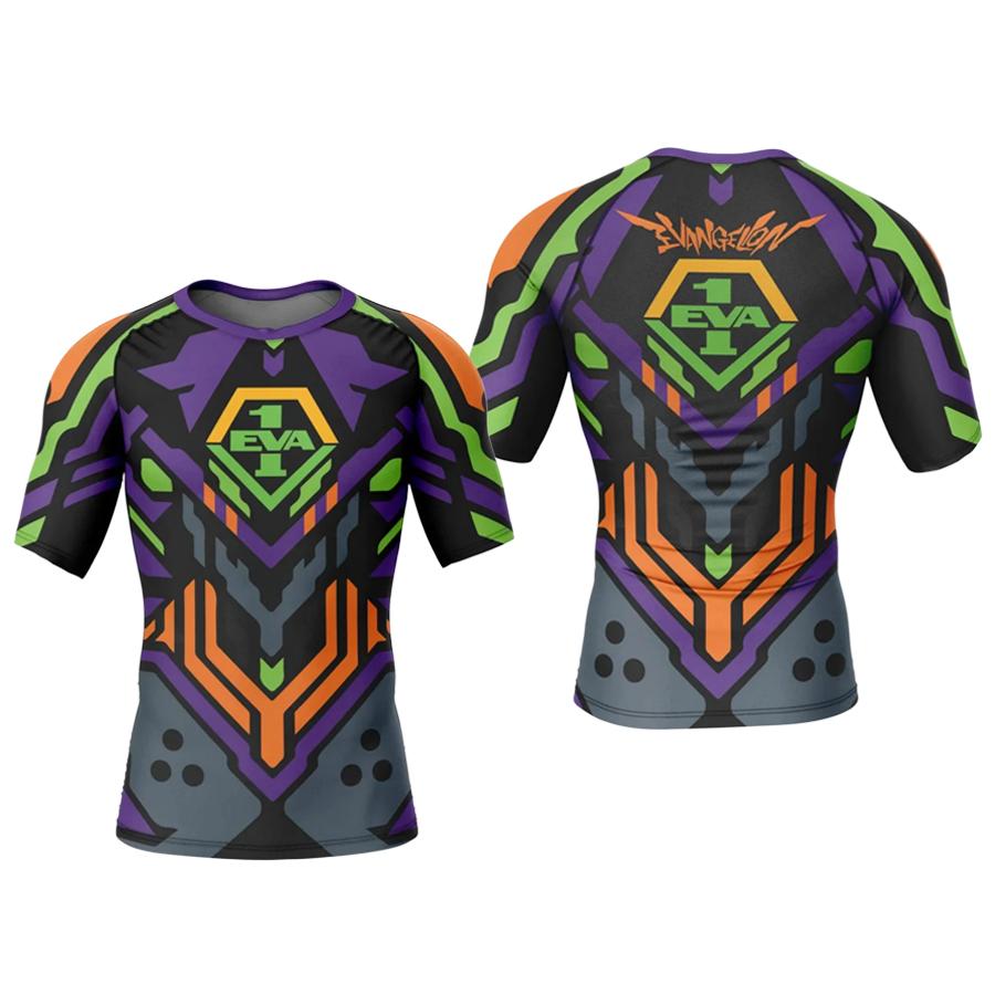 EVA Unit-01 Full Print Compression T-Shirt, Anime Mecha Cosplay Sport Tee For Kids, Quick Dry Fitness Short Sleeve Top
