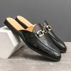 Fashion Half Shoes Men Mules Slippers Loafers Casual Shoes Men Fashion Social Patent Leather Mocassin Slip-On Breathable Leather Shoes