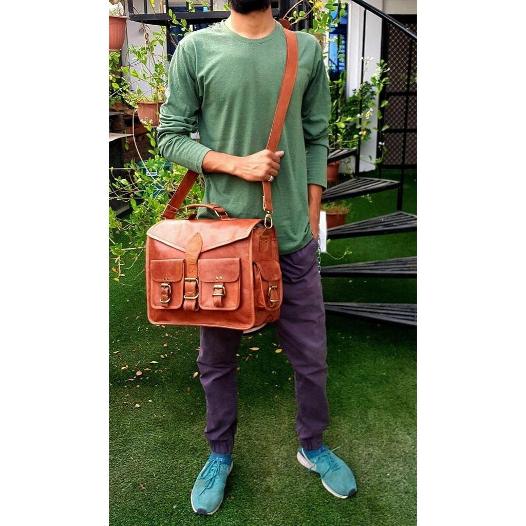 Vintage Leather Messenger Bag Shoulder Laptop Bag Briefcase Men's Genuine