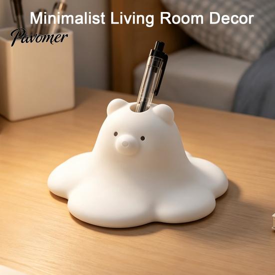Small Decorative Sculptures 3D Printed Cute Polar Bear Figurine, Adorable White Desk Creative Healing Gadgets Ornament for Living Room Bedroom,