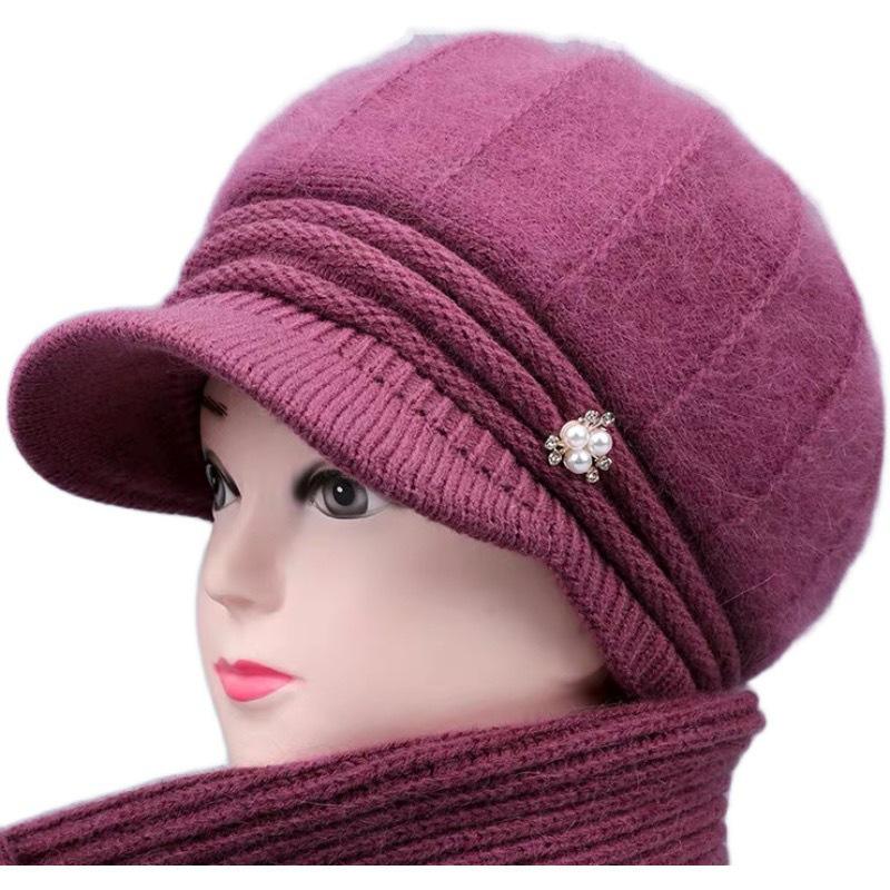 Knitted Wool Plush Winter Hat: Warm Rabbit Fur Design for Women & Seniors