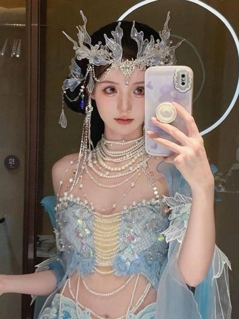Princesa Sereia Série Exótica: Vestido de Fada Bordado Degradê Hanfu