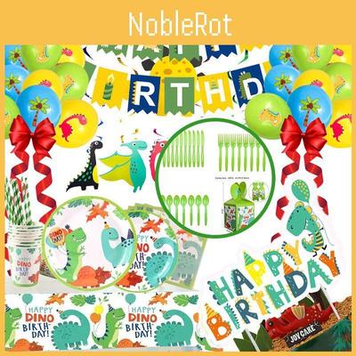 Colorful Cartoon Dinosaur Party Birthday Supplies Tableware Plates Cups Banner Set